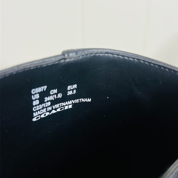 COACH Brand New Sz: 8 Pacey Black Pointed-Toe Leather Western Booties Block Heel - Picture 7 of 10